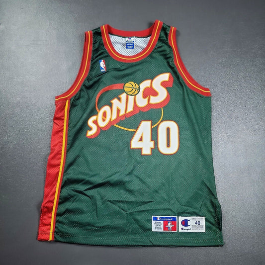 100% Authentic Shawn Kemp Vintage Champion Seattle Sonics Jersey Size 48 L XL