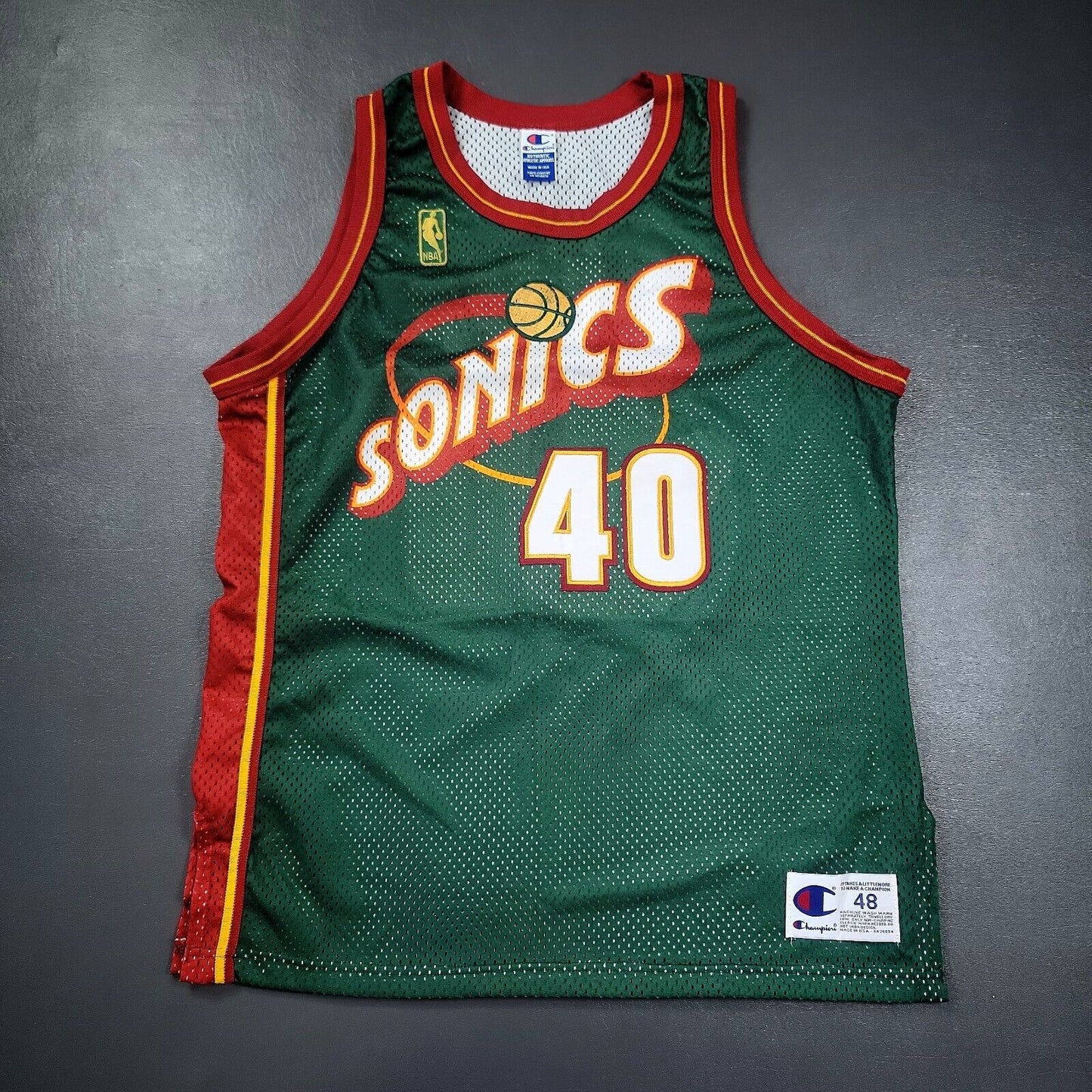 100% Authentic Shawn Kemp Vintage Champion 96 97 Supersonics Jersey Size 48 L XL