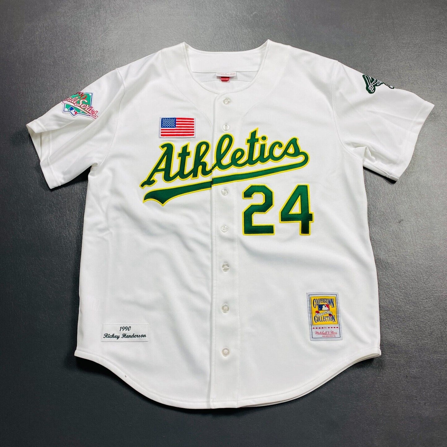 100% Authentic Rickey Henderson Mitchell & Ness 1990 Athletics Jersey Size 48 XL