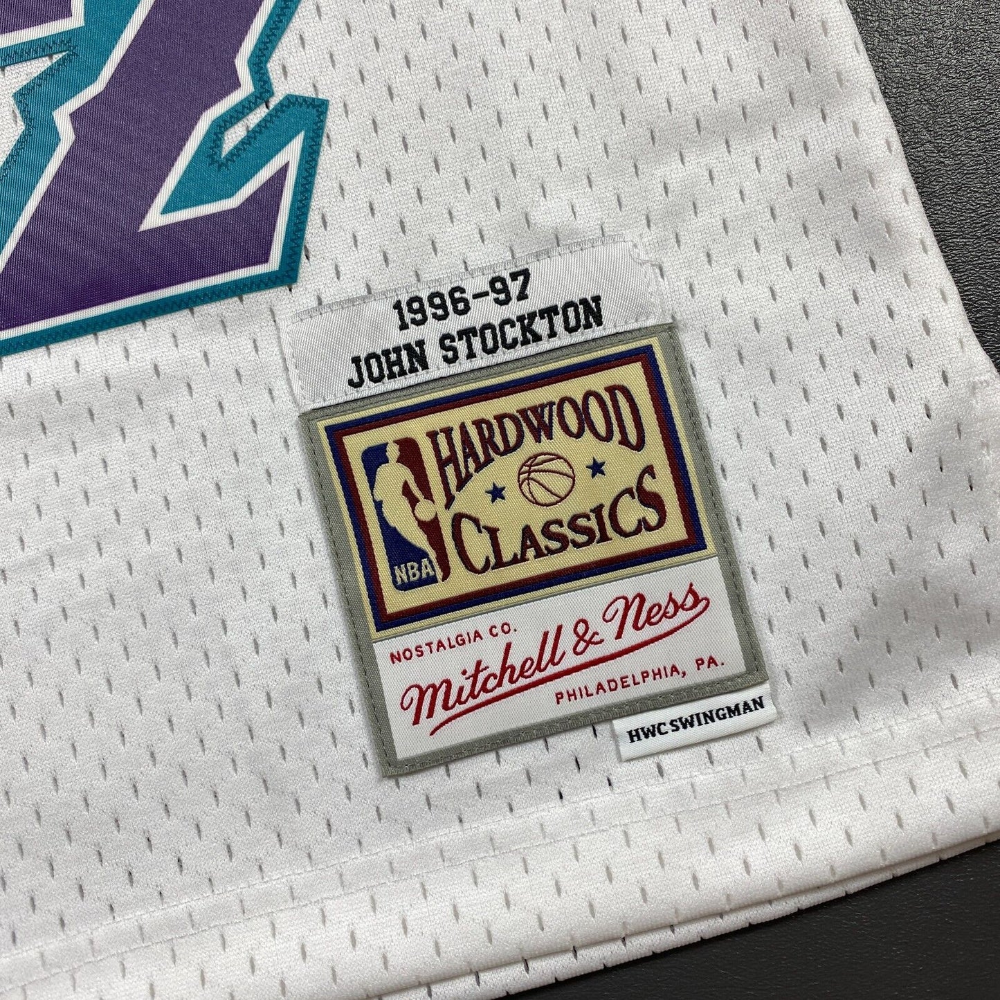 100% Authentic John Stockton Mitchell Ness 96 97 Jazz Jersey Size 44 L Mens